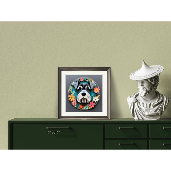 Miniature Schnauzer Papercut Art: 12x12 Gray Dog Pet Portrait Digital Art Print - Picture 6 of 7